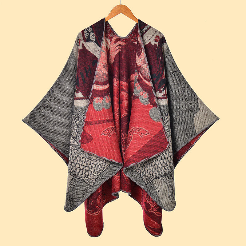 Winter Koi Fish Waves Pattern Warm Cozy Scarf Shawl