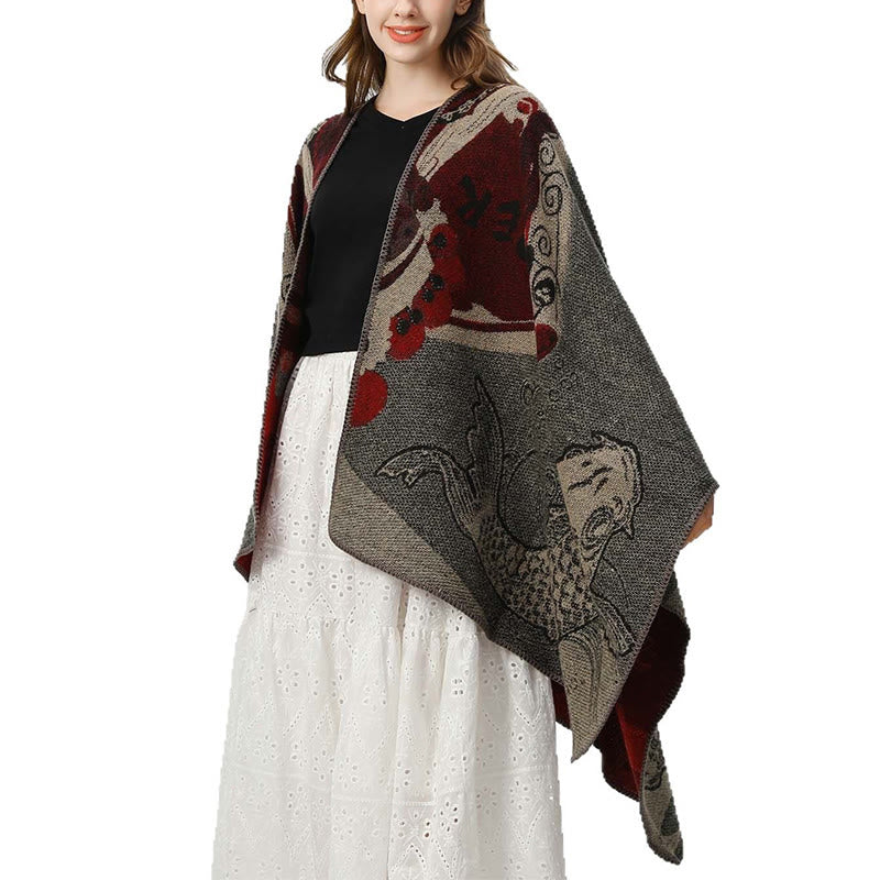 Winter Koi Fish Waves Pattern Warm Cozy Scarf Shawl