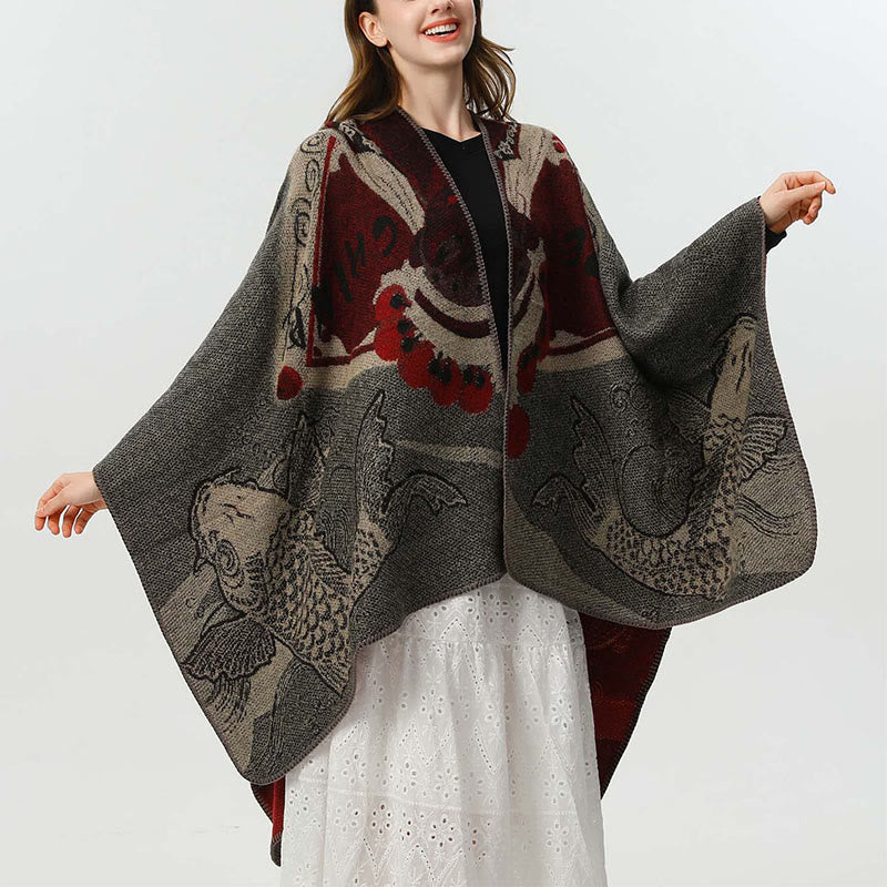 Winter Koi Fish Waves Pattern Warm Cozy Scarf Shawl