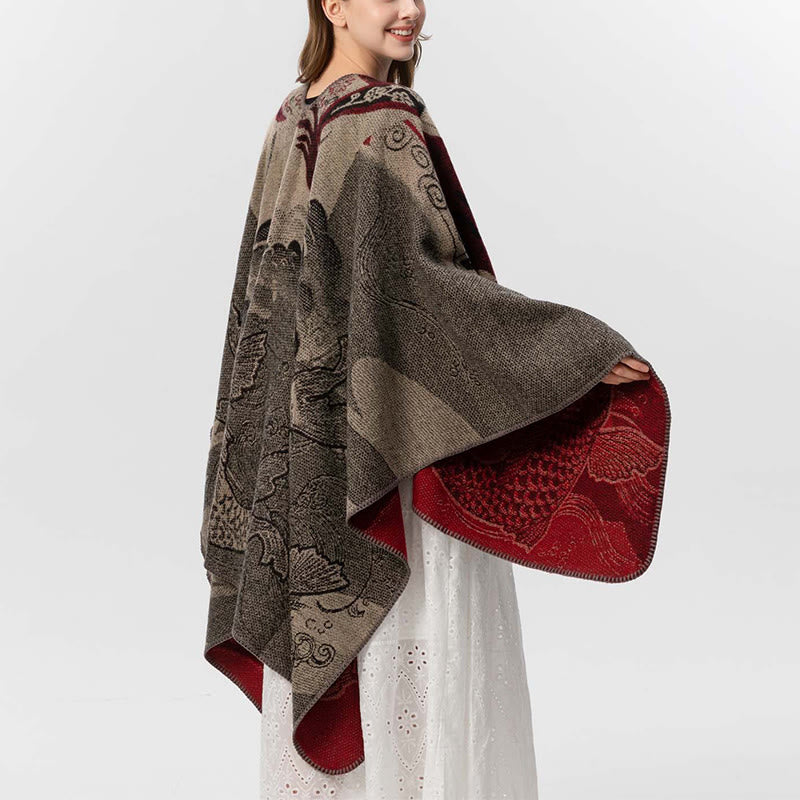 Winter Koi Fish Waves Pattern Warm Cozy Scarf Shawl