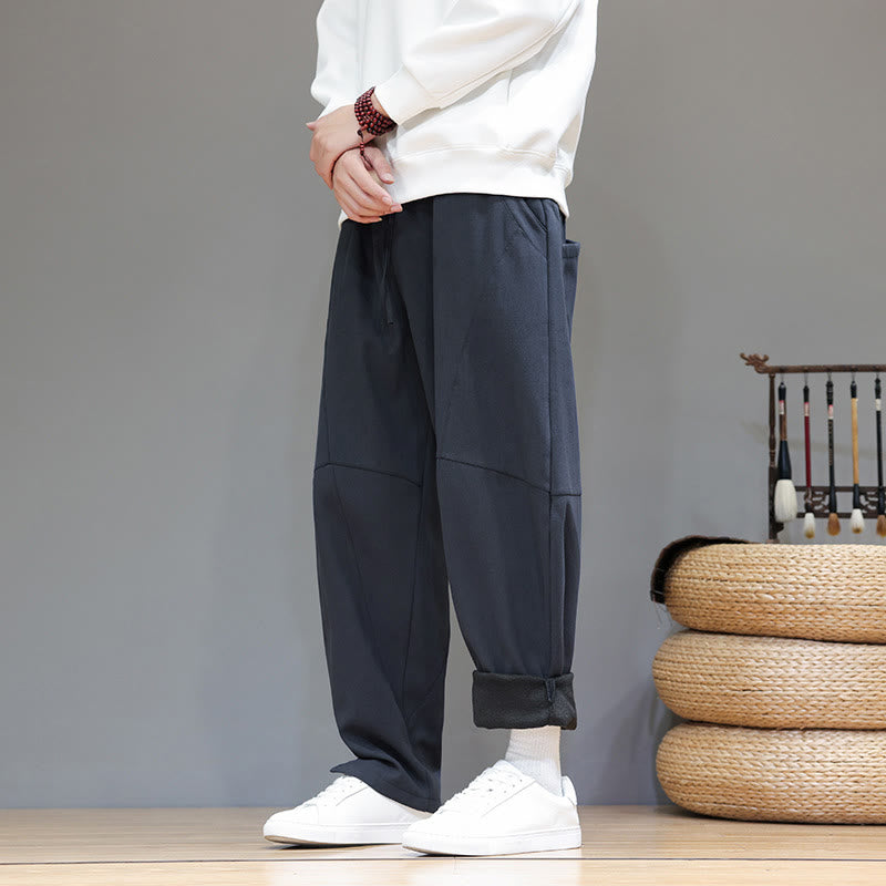 Fleece-Lined Cotton Linen Tapered Winter Meditation Pants
