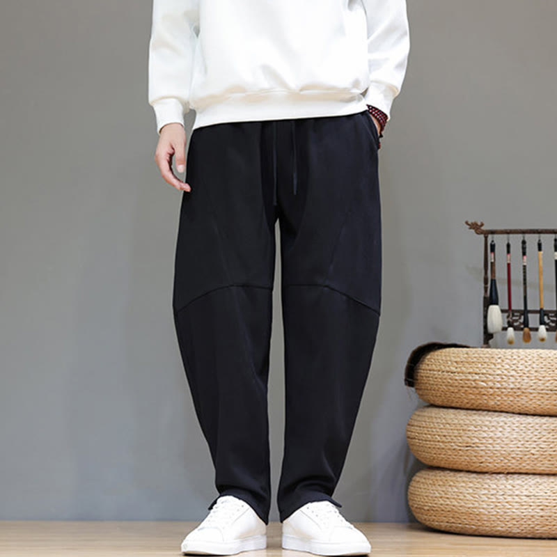 Fleece-Lined Cotton Linen Tapered Winter Meditation Pants