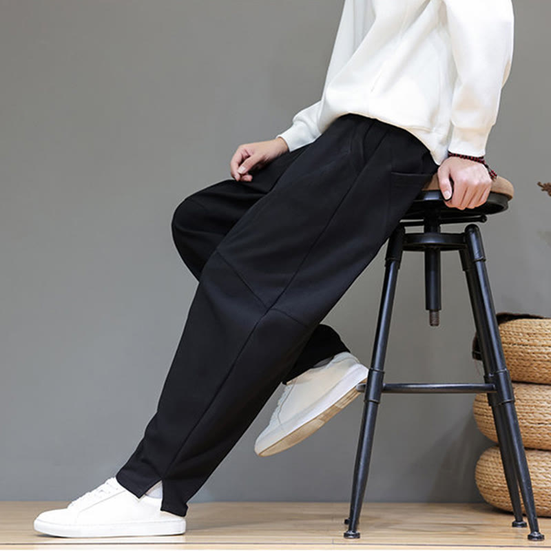 Fleece-Lined Cotton Linen Tapered Winter Meditation Pants