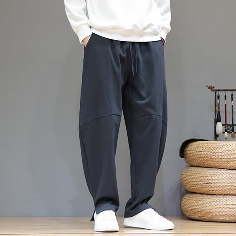 Fleece-Lined Cotton Linen Tapered Winter Meditation Pants