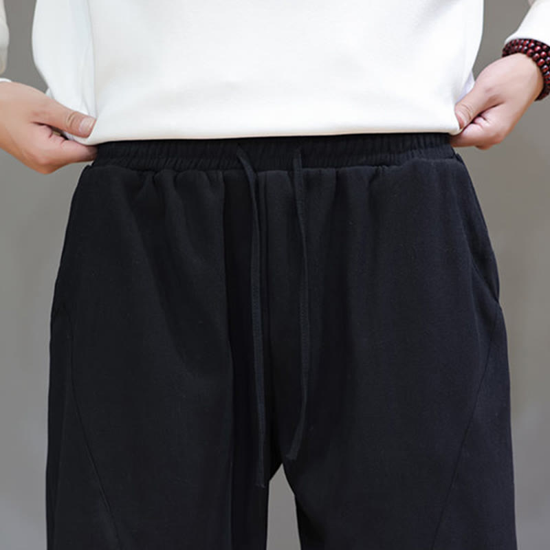 Fleece-Lined Cotton Linen Tapered Winter Meditation Pants