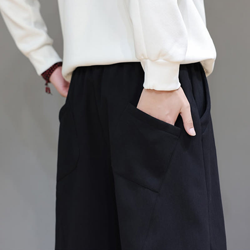 Fleece-Lined Cotton Linen Tapered Winter Meditation Pants