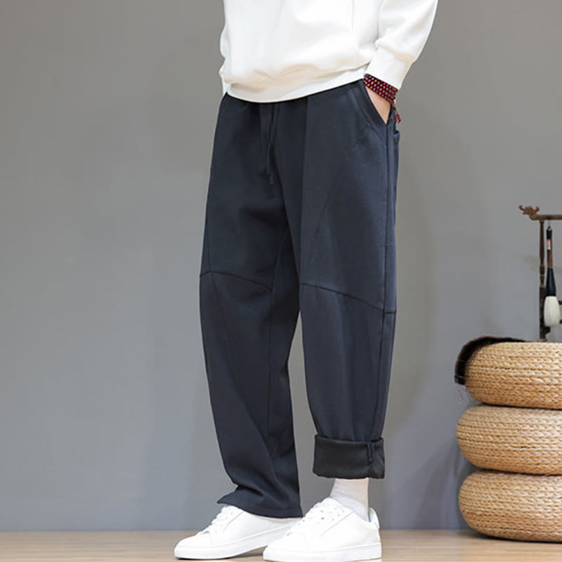 Fleece-Lined Cotton Linen Tapered Winter Meditation Pants