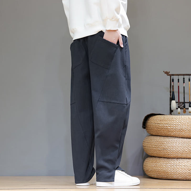 Fleece-Lined Cotton Linen Tapered Winter Meditation Pants