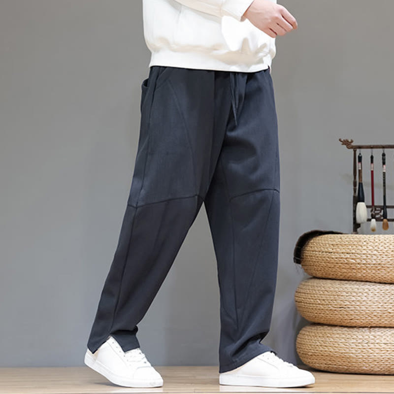 Fleece-Lined Cotton Linen Tapered Winter Meditation Pants