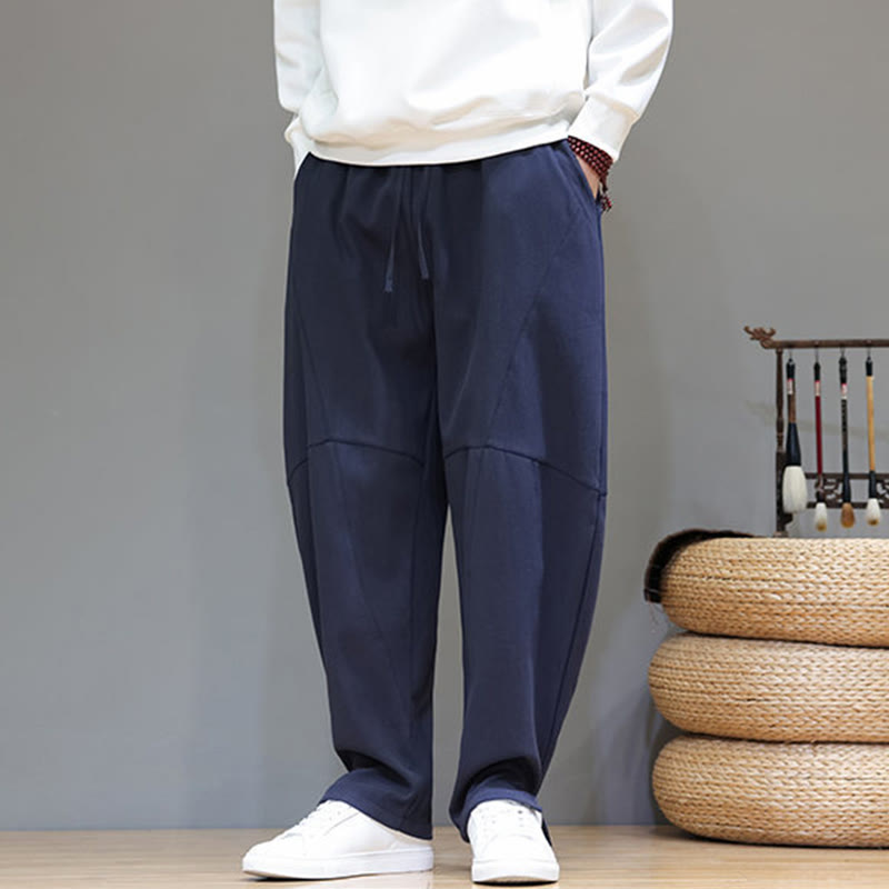 Fleece-Lined Cotton Linen Tapered Winter Meditation Pants