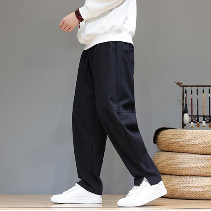 Fleece-Lined Cotton Linen Tapered Winter Meditation Pants