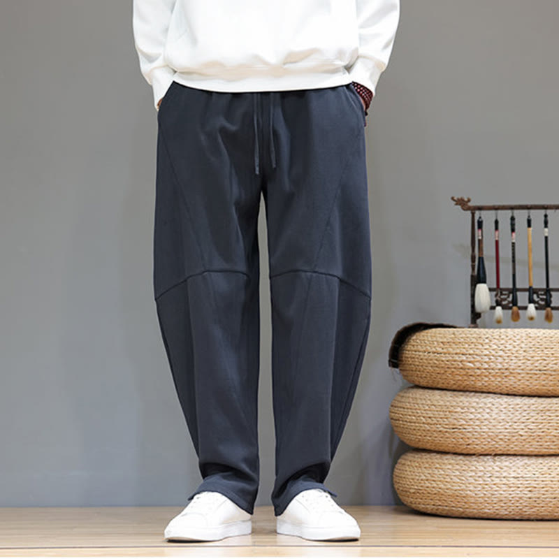 Fleece-Lined Cotton Linen Tapered Winter Meditation Pants