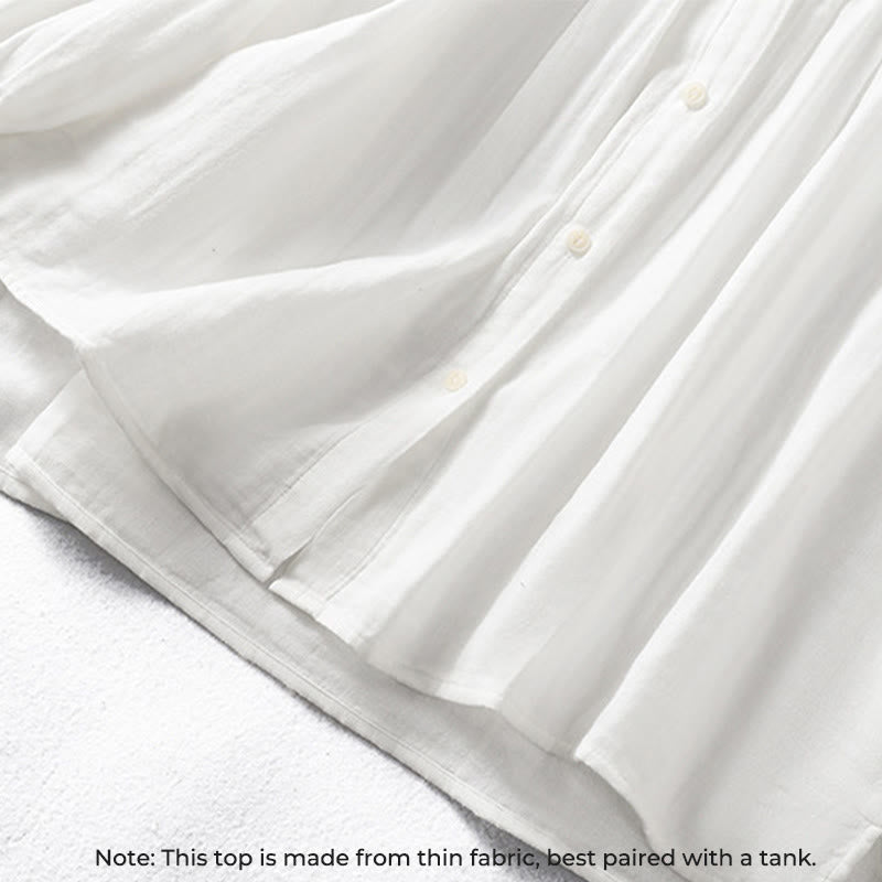 White Ruffled Collar Long Sleeve Women's Cotton Shirt