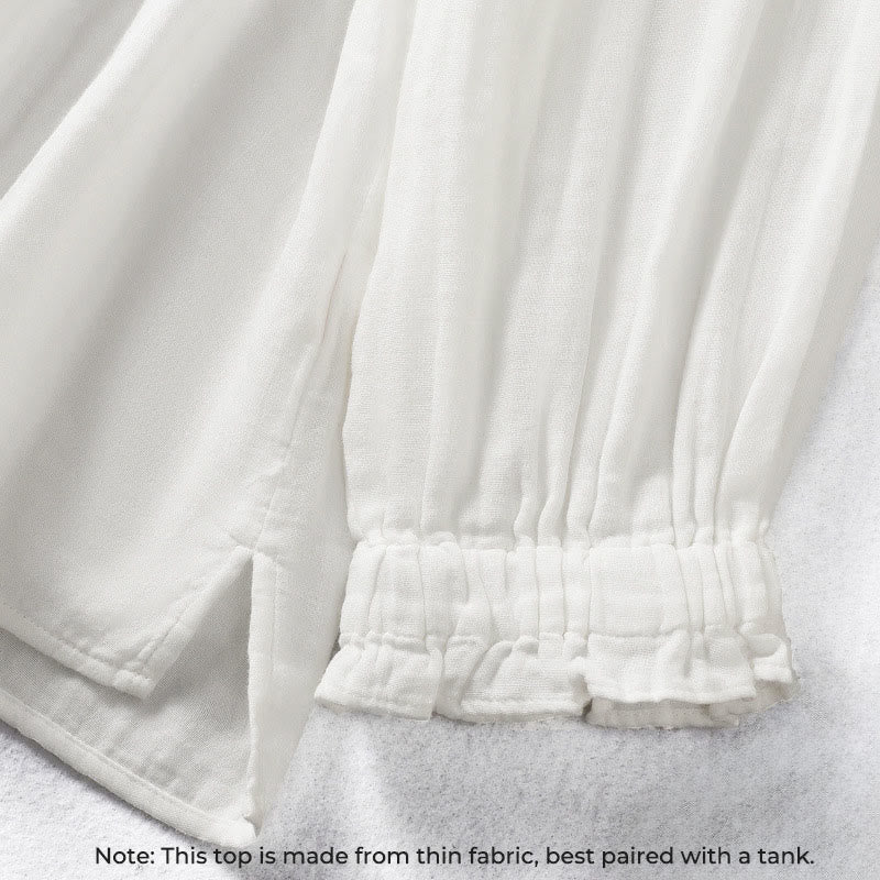 White Ruffled Collar Long Sleeve Women's Cotton Shirt