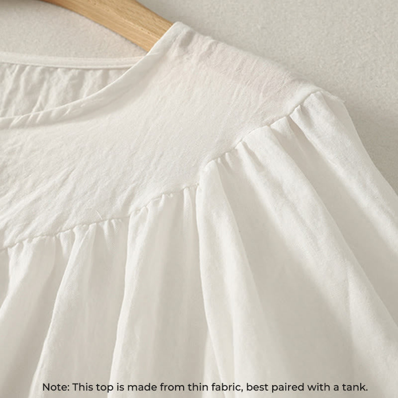 White Buttons Ruffled Long Sleeve Women's Cotton Shirt