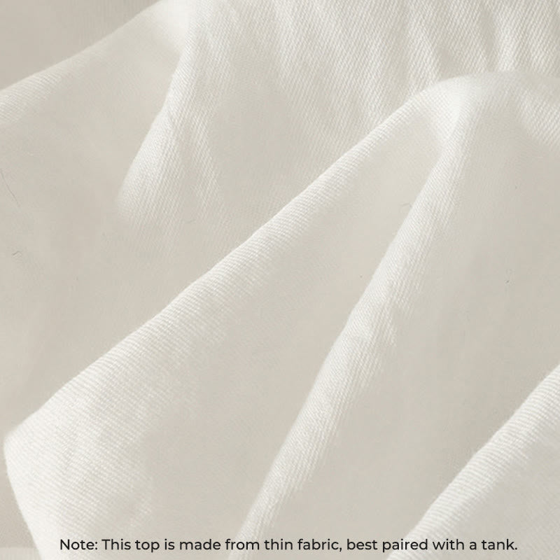 White Buttons Ruffled Long Sleeve Women's Cotton Shirt