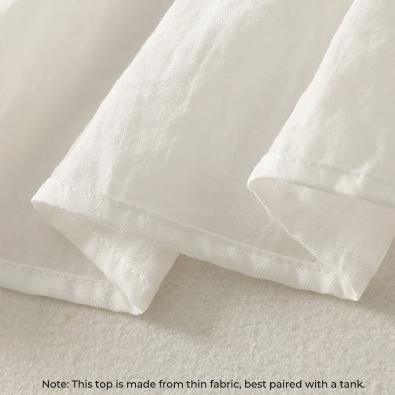 White Buttons Ruffled Long Sleeve Women's Cotton Shirt