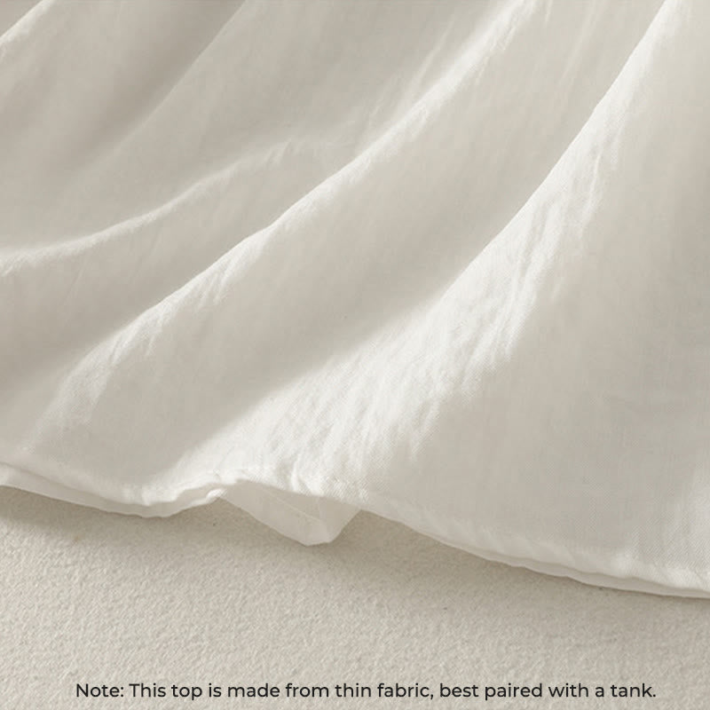 White Buttons Ruffled Long Sleeve Women's Cotton Shirt