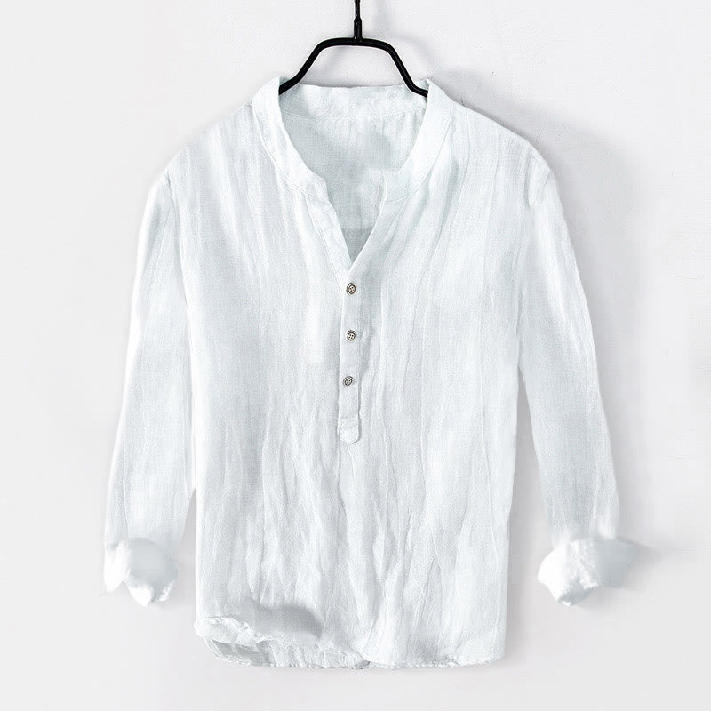 Cotton Linen Stand Collar Botanical Print Meditation Shirt