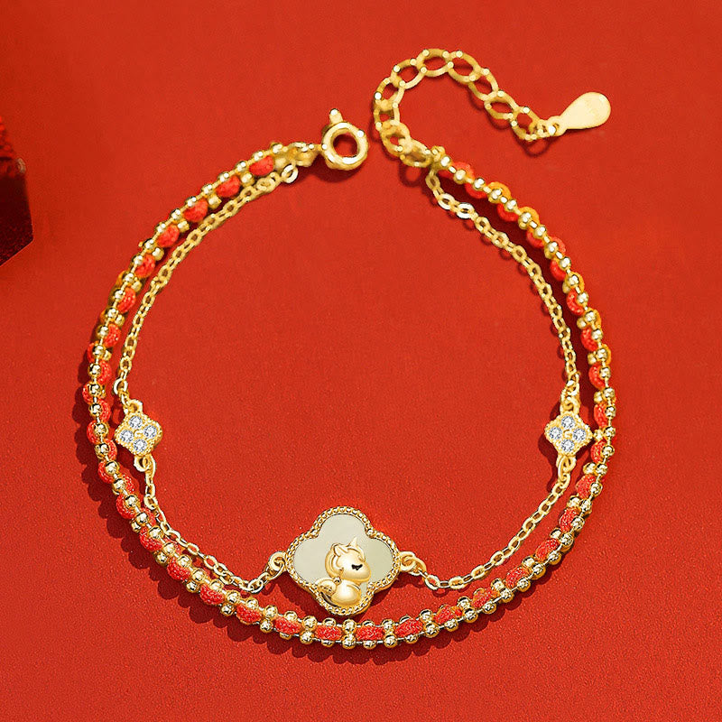 Year of the Horse 925 Sterling Silver Red String Hetian Jade & Agate Bracelet