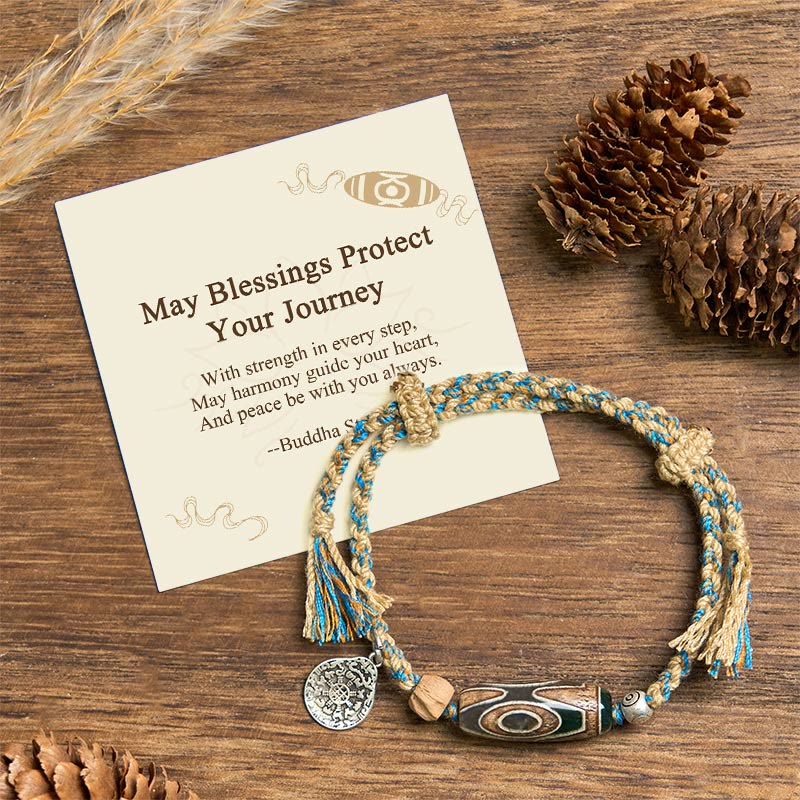"May Blessings Protect Your Journey" Dzi Bead Bracelet Includes Gift Message Card