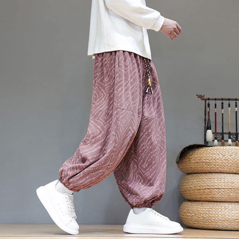 Cotton Linen Blend Ankle-Length Harem Trousers for Mindful Daily Movement