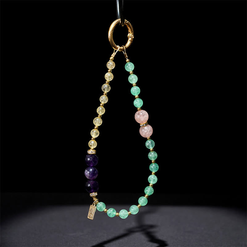Green Strawberry Quartz Queen Charm Keychain & Phone Hanging Decor