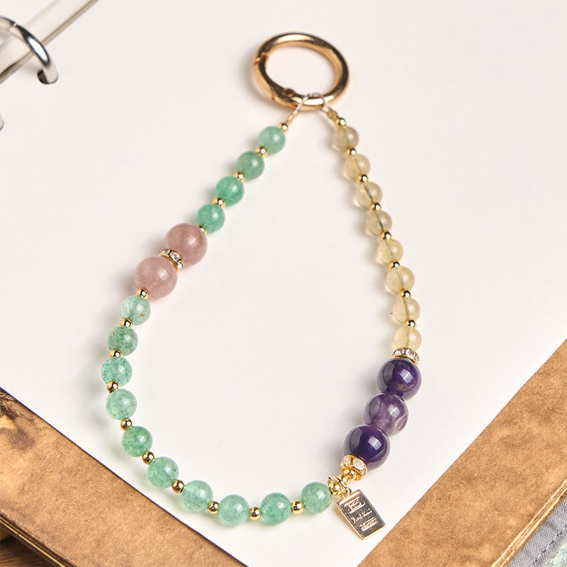 Green Strawberry Quartz Queen Charm Keychain & Phone Hanging Decor