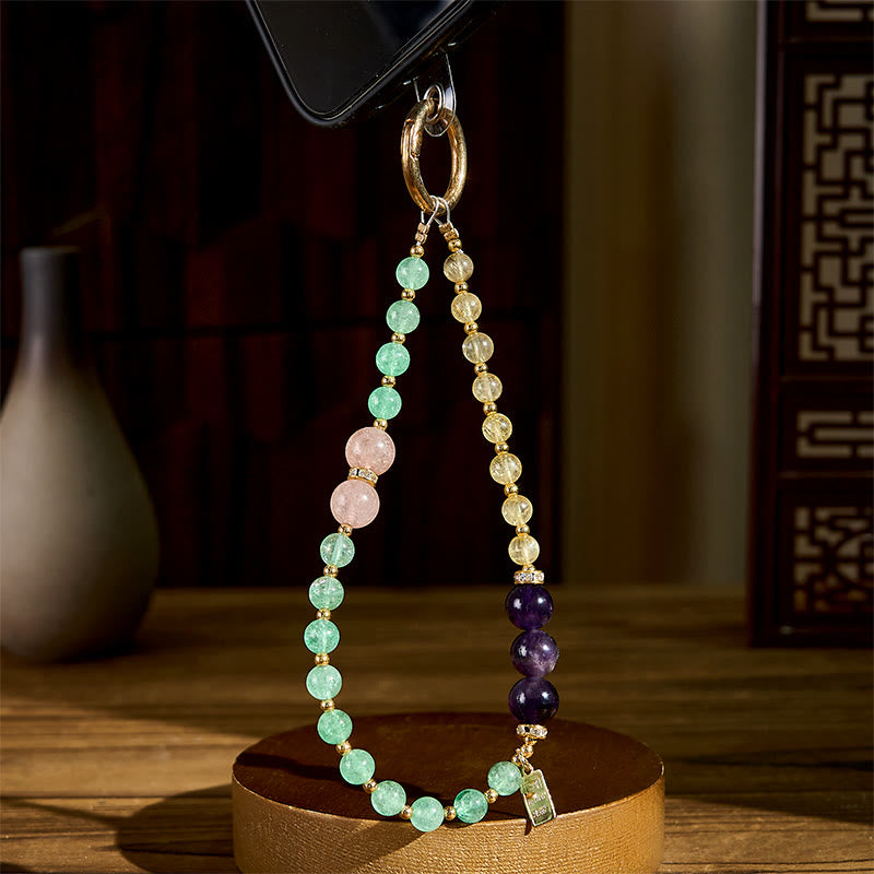 Green Strawberry Quartz Queen Charm Keychain & Phone Hanging Decor