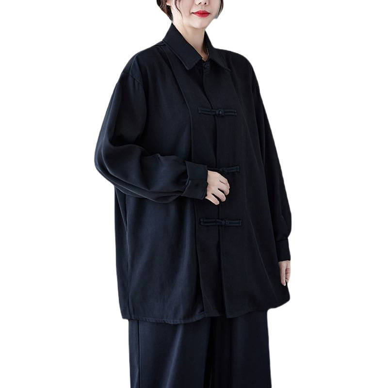 Breathable Cotton Long Sleeve Frog-Button Meditation Shirt