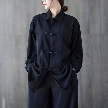 Breathable Cotton Long Sleeve Frog-Button Meditation Shirt