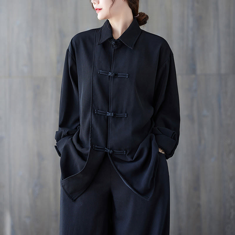 Breathable Cotton Long Sleeve Frog-Button Meditation Shirt