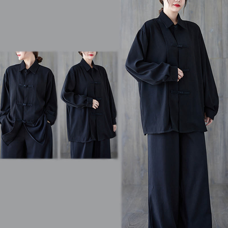 Breathable Cotton Long Sleeve Frog-Button Meditation Shirt