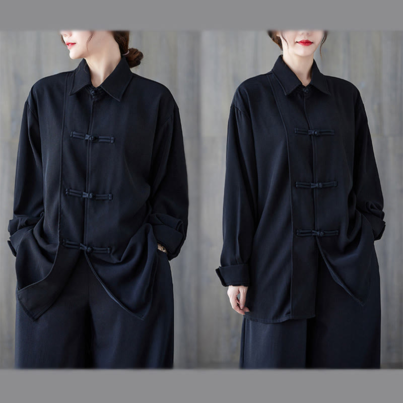 Breathable Cotton Long Sleeve Frog-Button Meditation Shirt