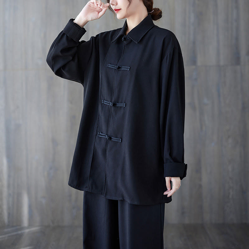Breathable Cotton Long Sleeve Frog-Button Meditation Shirt