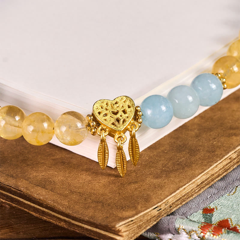 Blue Chalcedony and Citrine Heart Multi-Stone Energy Keychain Phone Charm