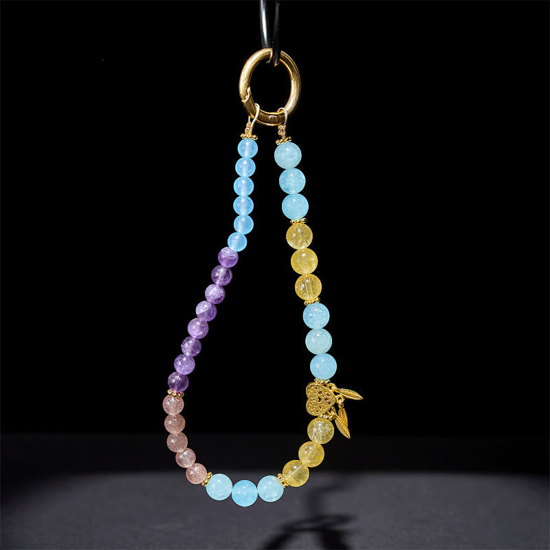Blue Chalcedony and Citrine Heart Multi-Stone Energy Keychain Phone Charm