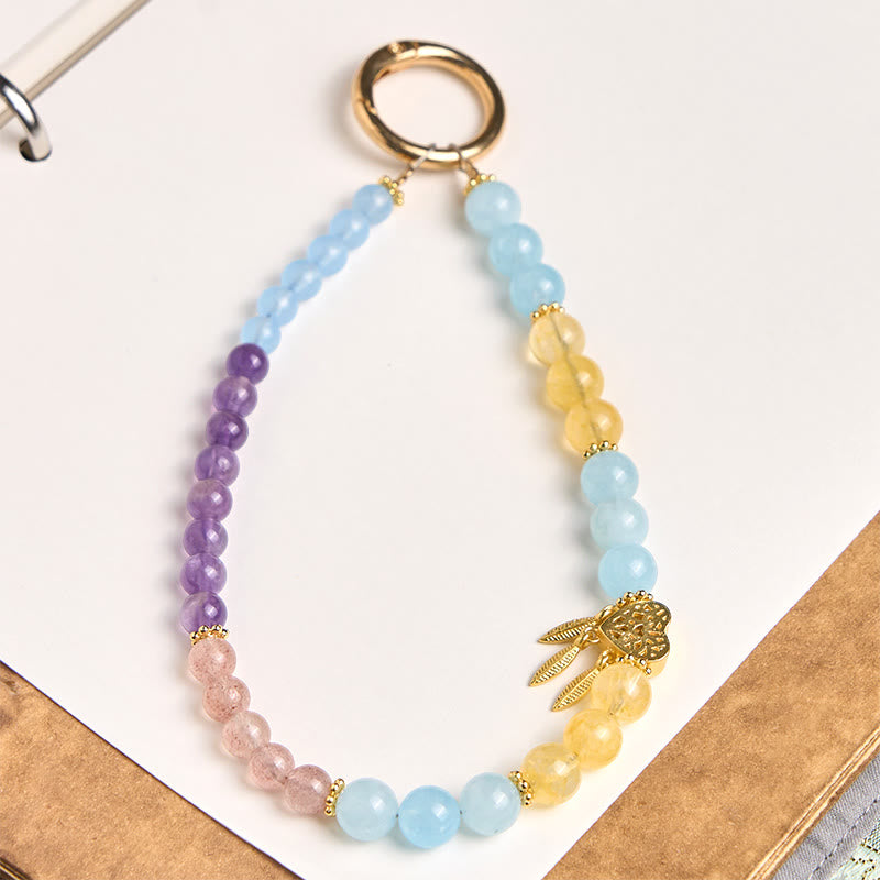 Blue Chalcedony and Citrine Heart Multi-Stone Energy Keychain Phone Charm