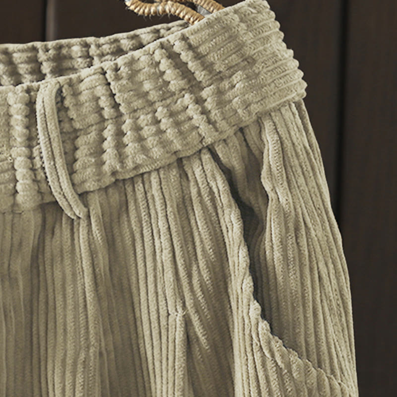 Women's Winter Plain Corduroy Cotton High Waist Fleece-Lined Harem Pants With Pockets