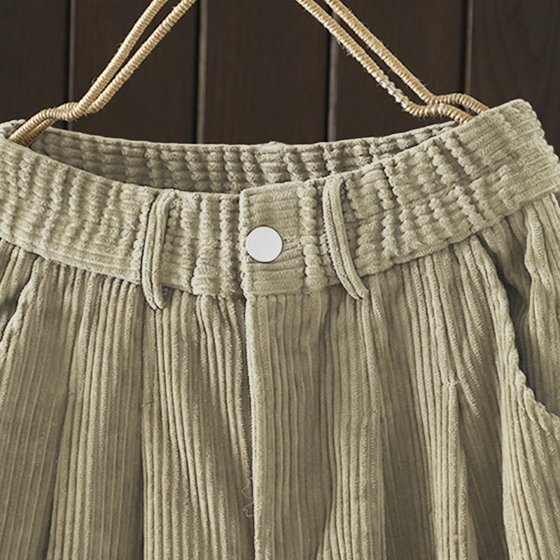Women's Winter Plain Corduroy Cotton High Waist Fleece-Lined Harem Pants With Pockets