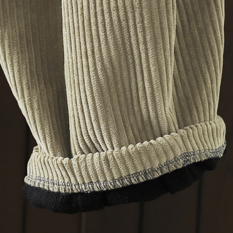 Women's Winter Plain Corduroy Cotton High Waist Fleece-Lined Harem Pants With Pockets