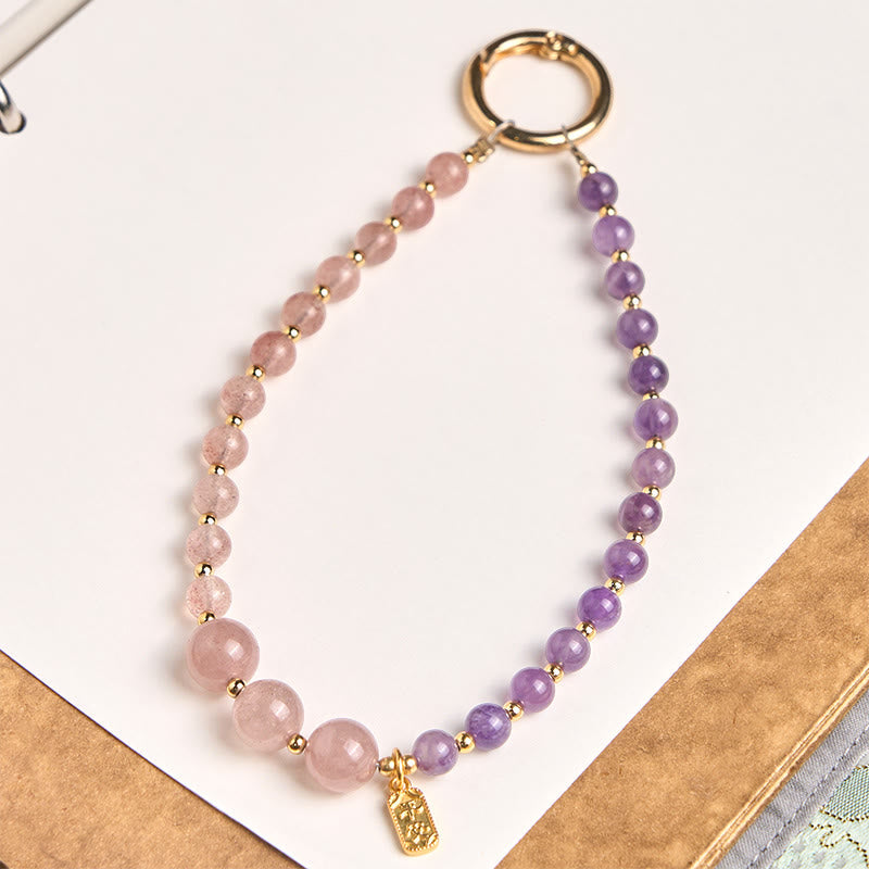 Strawberry Quartz & Amethyst Crystal Keychain & Phone Hanging Decor