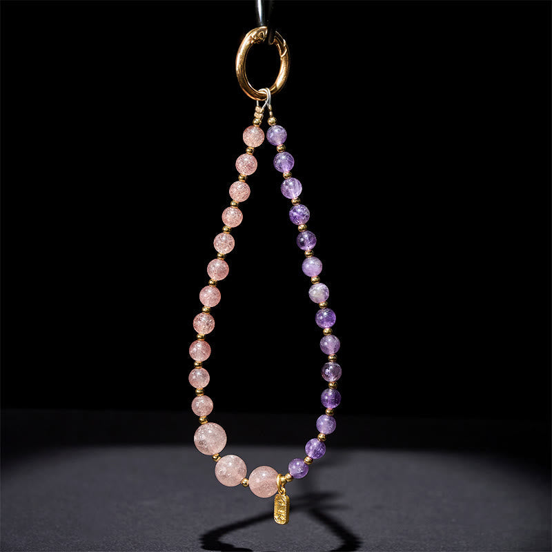 Strawberry Quartz & Amethyst Crystal Keychain & Phone Hanging Decor