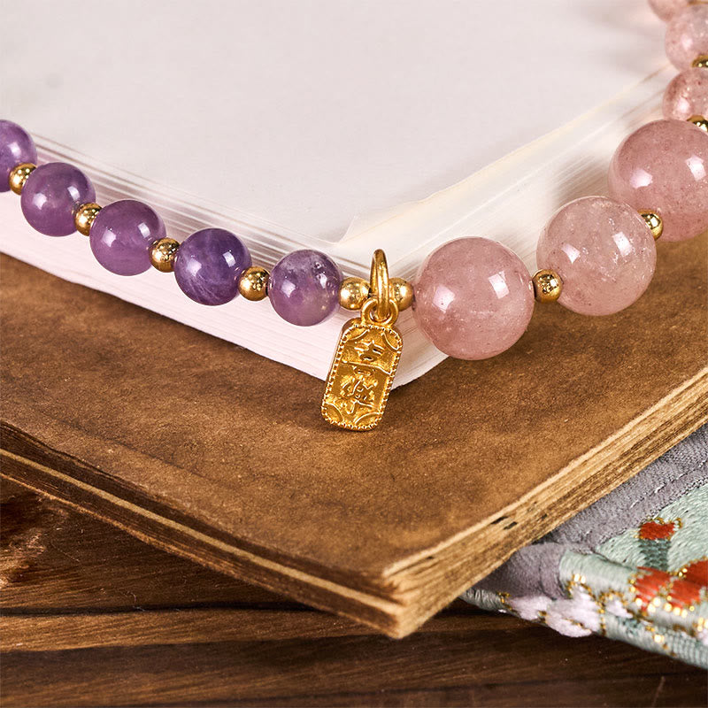 Strawberry Quartz & Amethyst Crystal Keychain & Phone Hanging Decor
