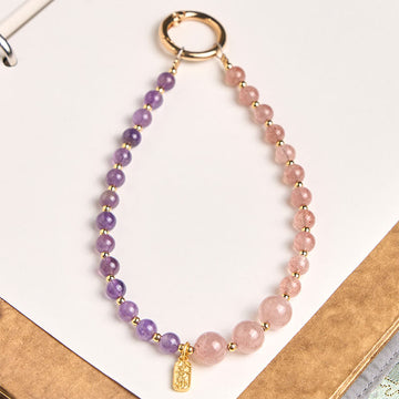 Strawberry Quartz & Amethyst Crystal Keychain & Phone Hanging Decor