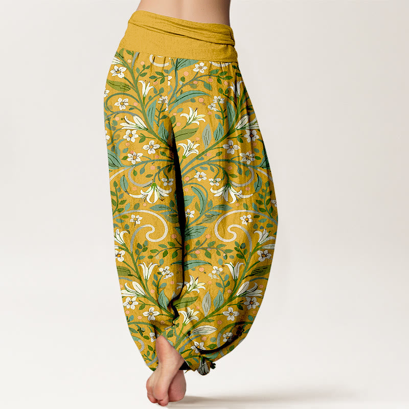 Breathable Cotton Botanical Print Meditation Harem Pants