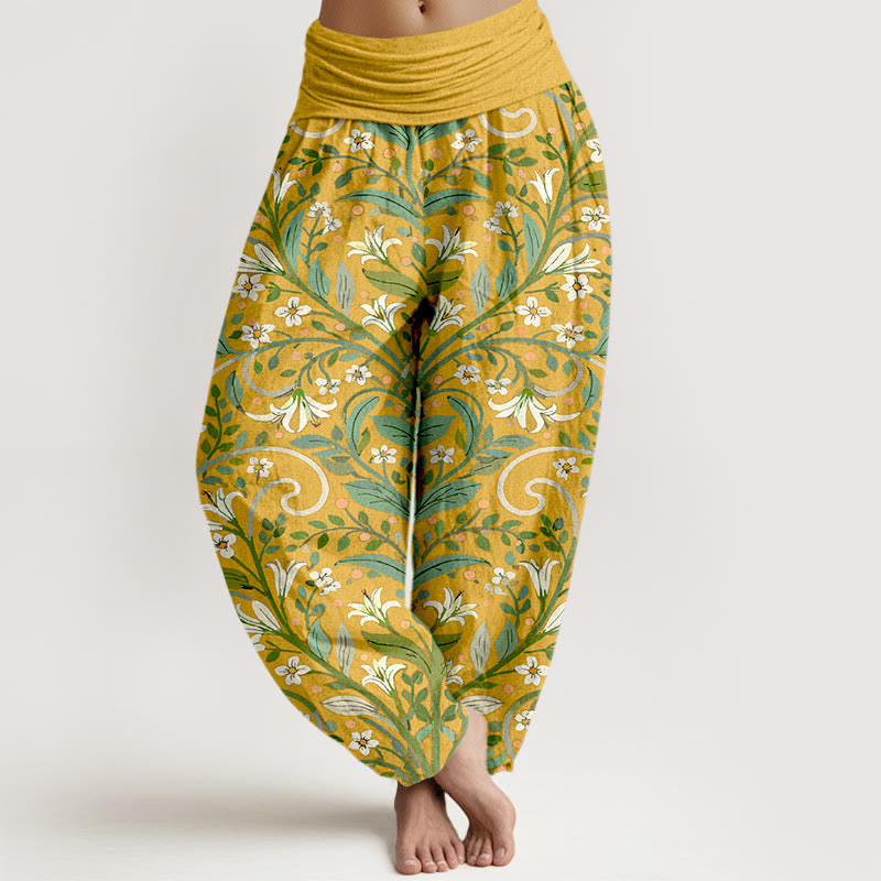 Breathable Cotton Botanical Print Meditation Harem Pants