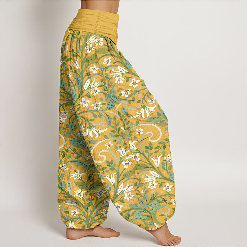 Breathable Cotton Botanical Print Meditation Harem Pants