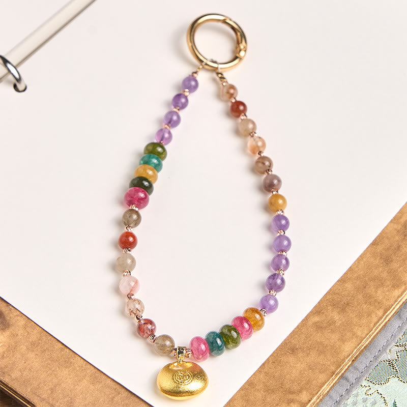 Colorful Fu Character Amethyst Super Seven Crystal Key Chain Phone Hanging Decoration