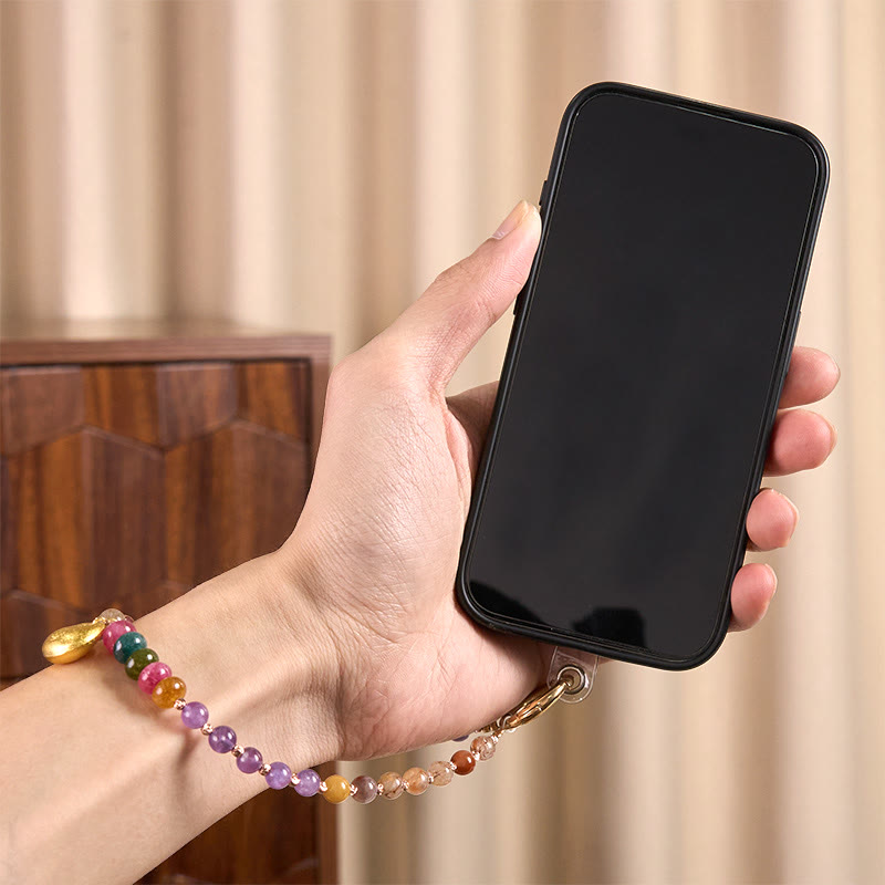 Colorful Fu Character Amethyst Super Seven Crystal Key Chain Phone Hanging Decoration